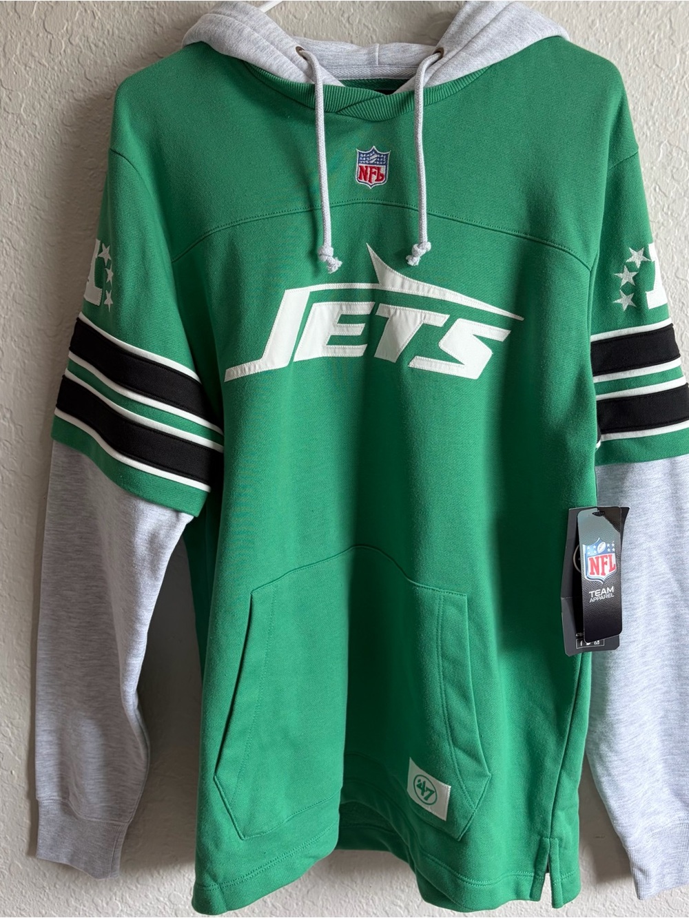 NWT New York Jets Men's Medium 47 Brand Green Historic Lacer Hoodie NFL $130